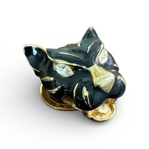 Black Enamel Panther Cat Scarf Clip Gold Tone Vintage signed Michele Lynn